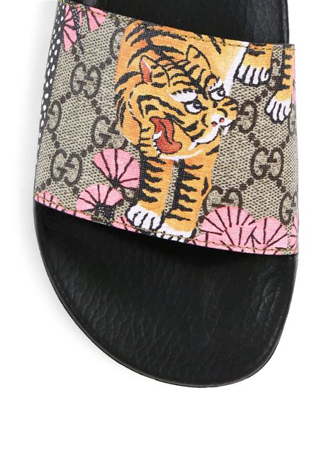 tiger gucci slide|Gucci tiger slip on goat.